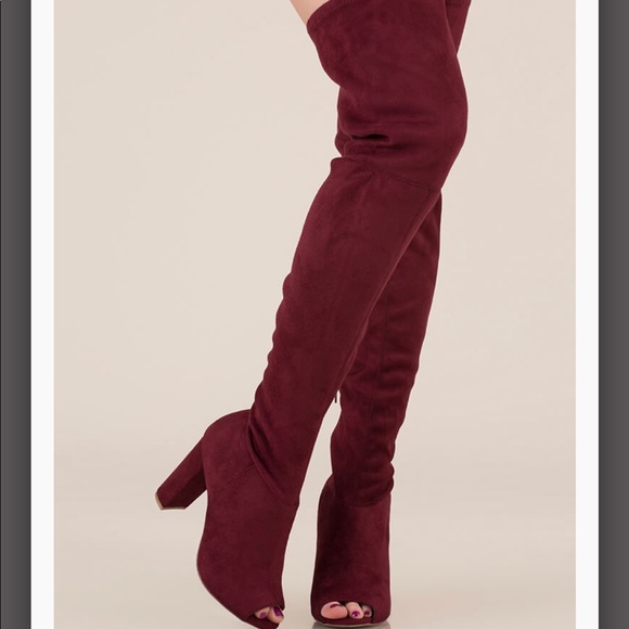 LACED THIGH HIGH BOOT BURGUNDY